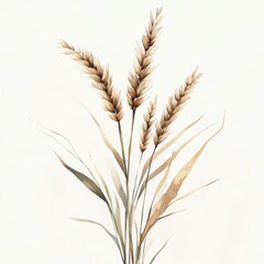 Rustic Wheat Stalk Watercolor Clipart &ndash; Soft, Flowing Texture with Golden Grain Details