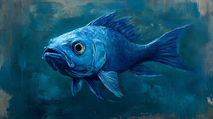 Fototapeta premium Mystic Blue Fish: A captivating artistic depiction of a vibrant blue fish swimming gracefully in the depths, rendered with a painterly style and evoking a sense of aquatic serenity.