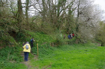 Obraz premium Groupe de randonneurs dans la campagne en Bretagne