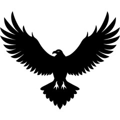  A large eagle spreading its wings before taking flight silhouette isolated on white background