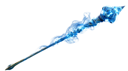 Electric wand emitting blue energy with transparent background