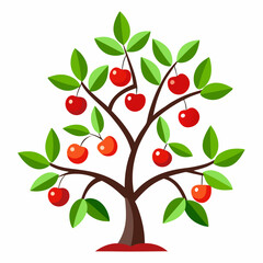 Christmas cherry tree leaves and red cherry vector isolated on white background