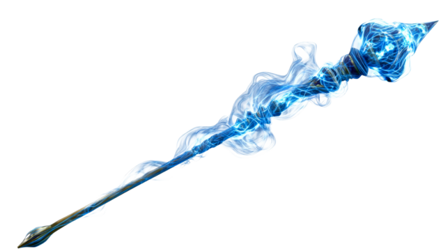 Electric wand emitting blue energy with transparent background