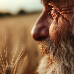 Obraz premium Elderly man enjoying nature in golden wheat field