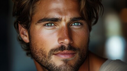 Obraz premium Striking portrait of a handsome man featuring a well-defined jawline and modern elegance