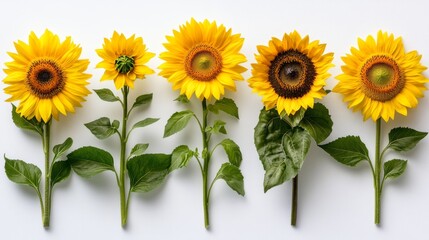 Obraz premium Stunning Hyperrealistic Close-Up of a Single Sunflower with Clean Lines and Ultra Clear Texture on White Background