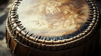Bright studio showcase artisan drum craft and cultural heritage in close-up photography. Dreamcarved Tale. Illustration