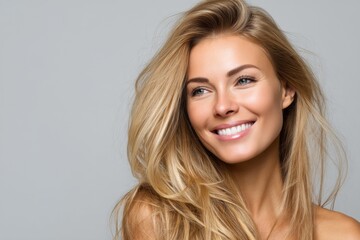 Fototapeta premium Image of a beautiful woman with a happy smile and white teeth, representing beauty in high resolution