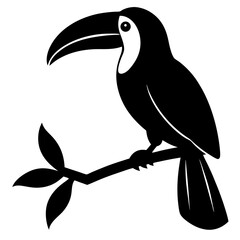 toucan bird on branch silhouette vector isolated on white background © Suplab_Designer