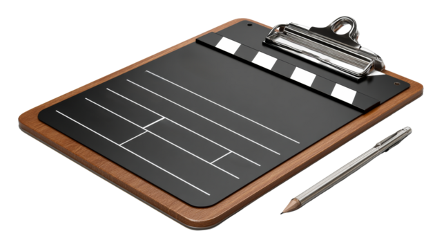Creative filmmaking tools on a clipboard with pen for directors