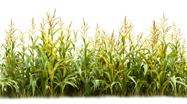 Cornfield with healthy stalks and golden tassels ready for harvest