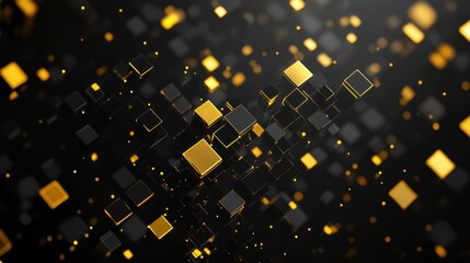 Abstract tech background with little yellow squares. Dark black grey business backdrop. Black Friday. Crypto currency style. HUD modern banner. Luxury diamond design. Geometric blockchain illustratio