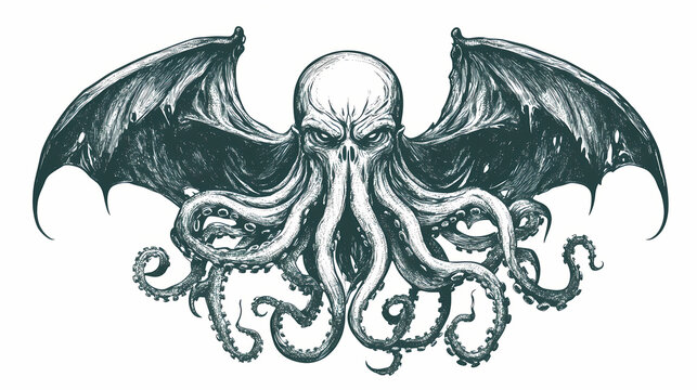 Cthulhu eldritch tattoo design icon symbol engraving on transparent background. eldritch temples. illustration. Eldritch Engraving. Illustration