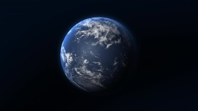 Isolated earth coverd all by ocean rotating in space. Blue planet seen from space. 3D animation.