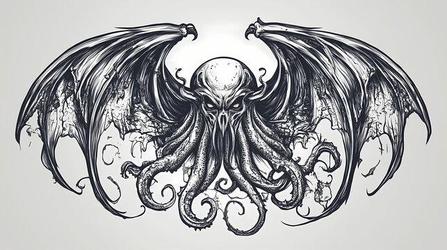 Cthulhu eldritch tattoo design icon symbol engraving on transparent background. eldritch. illustration. Eldritch Engraving. Illustration