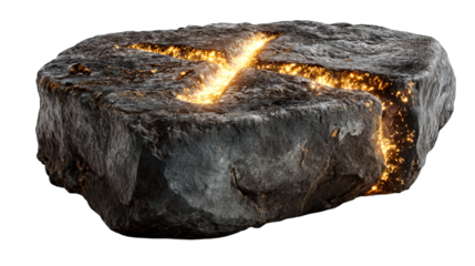 Glowing rock with luminous fissure and striking texture