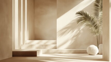 Frame mockup interior in beige colors with side view and glas&acirc;&brvbar; illustration