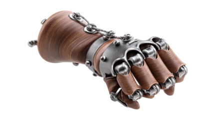 Steampunk inspired mechanical glove design on transparent background