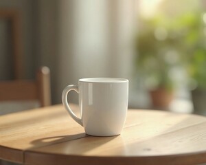Morning Aroma: Steaming Coffee Cup on Wooden Table in Cozy Cafe with Blurred Background