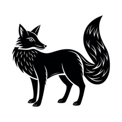 Fox Silhouette Vector – Wild Forest Animal Illustration in Black and White Isolated on White Background