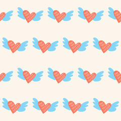 Heart Romantic Seamless Pattern Background. Funny Cute Wrapping Paper Surface Design. Wedding or Valentine Day Wallpaper or Invitation Card Backdrop Cover Print. Doodle Positive Love Symbol Fabric Art