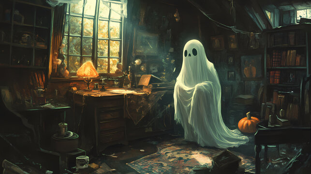 The friendly ghost organized a scavenger hunt for lost treasures in the attic. Lost Heirlooms. Illustration