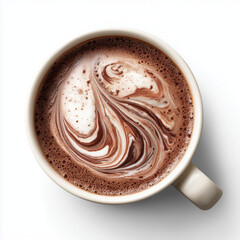 Indulgent Hot Chocolate Mug Captured from Top View on a Pristine White Background Exuding Comfort