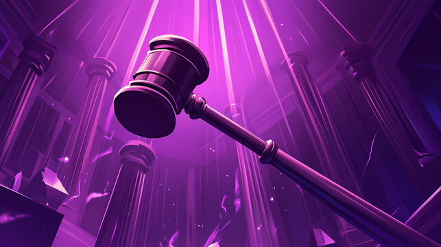 The gavel's echo a symbol of justice in a courtroom setting. Echoed Testimony. Illustration