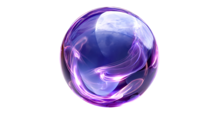 Colorful glass sphere with swirling purple and white patterns