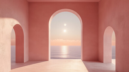 Fototapeta premium 3D modern architecture in pink tones, elegant and premium design, soft pastel pink walls