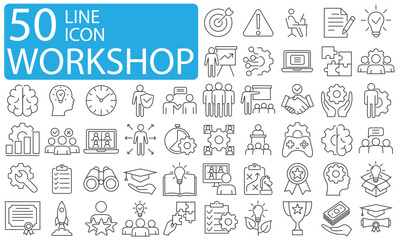 A set of web icons for master classes in a linear style. Icons for business workshops for websites and mobile applications. Isolated on a white background, the logo