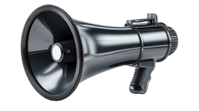 Black megaphone with transparent background for clarity