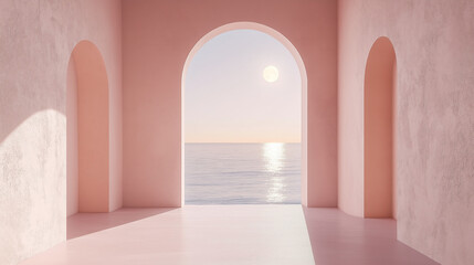 Fototapeta premium 3D modern architecture in pink tones, elegant and premium design, soft pastel pink walls