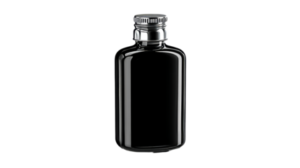 Black glass bottle with metal cap for liquid storage