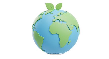 Isolated Green and Blue Earth Globe with Leaves
