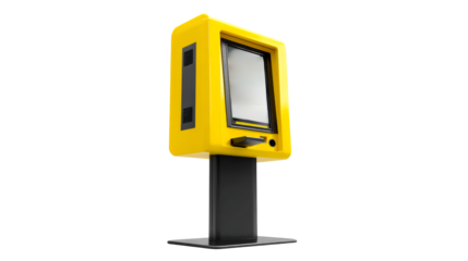 Modern yellow kiosk for user interaction in public spaces