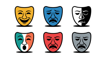Drama Masks: A collection of vividly colored theatrical masks embodying a range of emotions, showcasing the spectrum of human feelings.