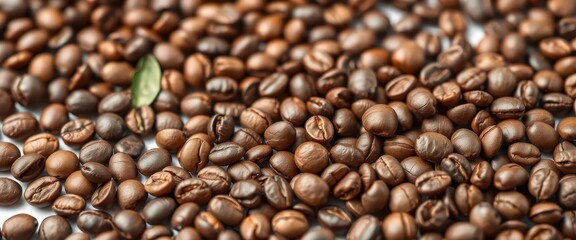Close-up of various coffee beans, isolated on white, close-up, isolated, aroma