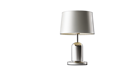 Elegant table lamp with a sleek silver base and white shade