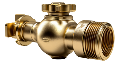High quality brass water valve with transparent background