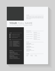 Clean and modern resume or cv template for job candidates. Minimalist simple cv template fully editable. Professional resume letterhead, cover letter business layout for job applications. A4 size