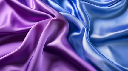 Obraz premium Purple and blue silk fabric draped with soft folds creates a luxurious and elegant visual texture