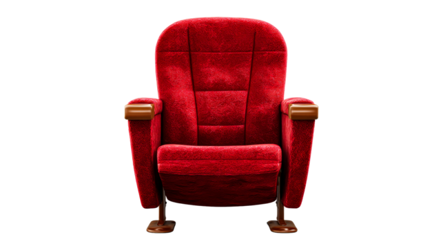 Cozy red theater chair with wooden armrests and plush fabric