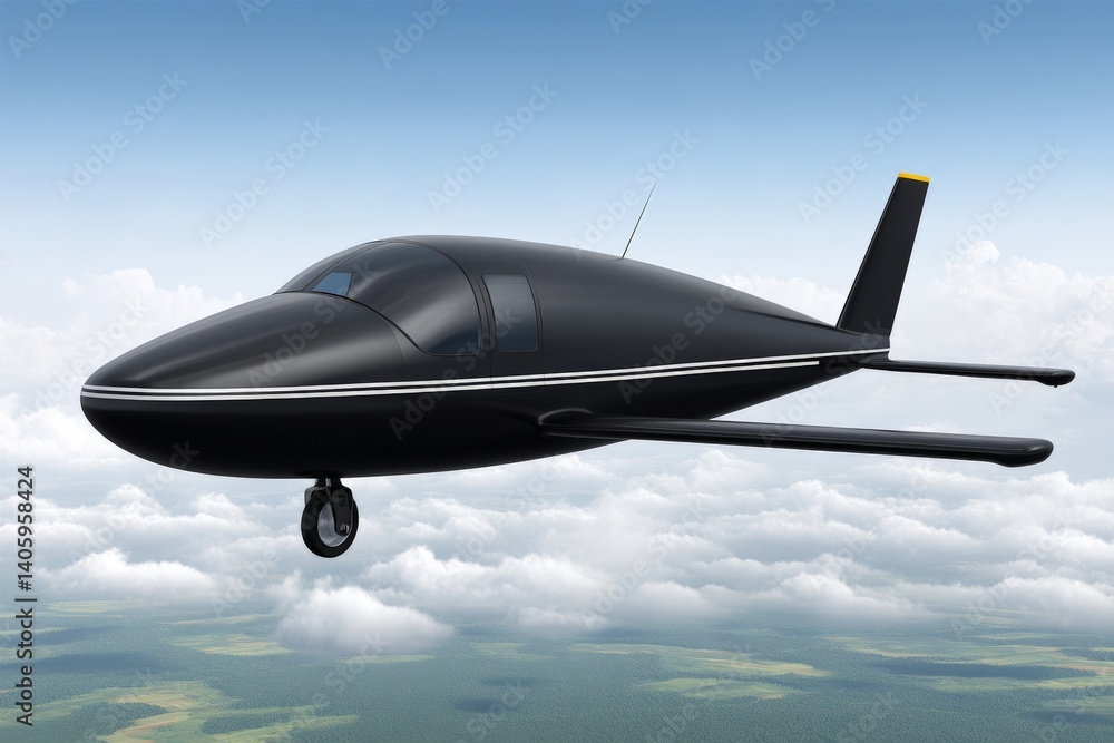 Aufkleber futuristic jet aircraft gliding above clouds in high altitude with metallic surface and aerodynamic 