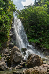 Trafalgar falls, cascading falls with warm and cold waters on Domica in the Caribbean