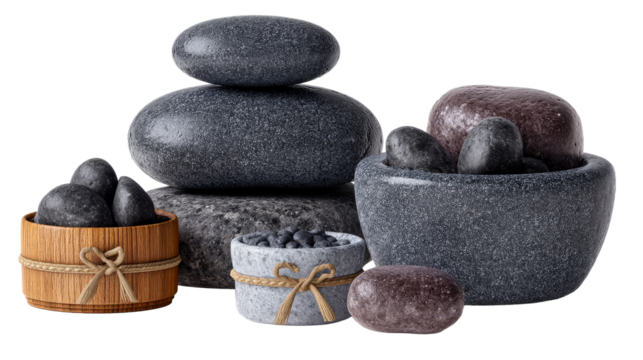 Elegant arrangement of smooth stones on a transparent background