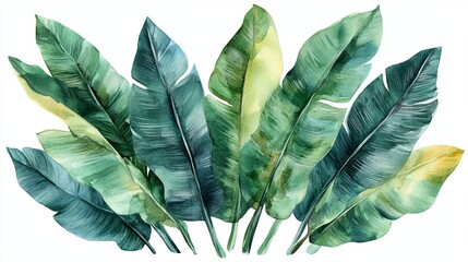 Minimal Watercolor Banana Leaf Painting on White Background