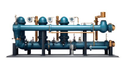 Industrial pipe system with valves and gauges for fluid management