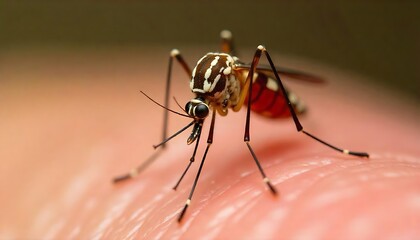 Fototapeta premium a tiger mosquito with its thin legs and long wings visible while resting on skin created with generative ai.