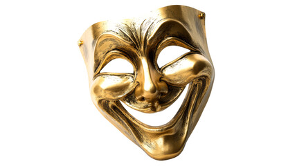 Gold comedy mask representing joy and laughter in theater arts